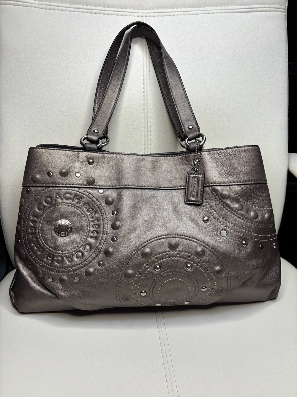 Coach Leather Studded Applique Carryall Shoulder Bag